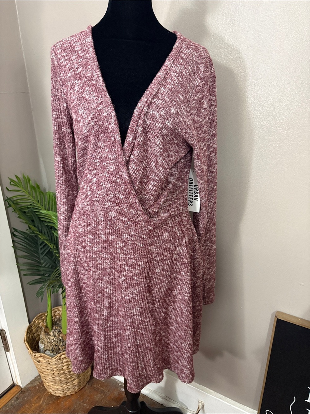 Urban Outfitters NWT Coraline Cozy Faux Wrap Mini Dress Burgundy Large